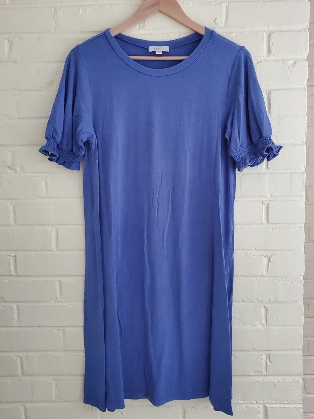 LOFT Royal Blue Mini Dress with Ruffled Short Sleeves